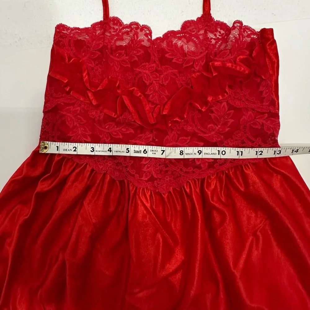 Vintage Red Lace & Satin Babydoll Slip Dress Lingerie Vamp Glamour Valentines - Picture 14 of 15